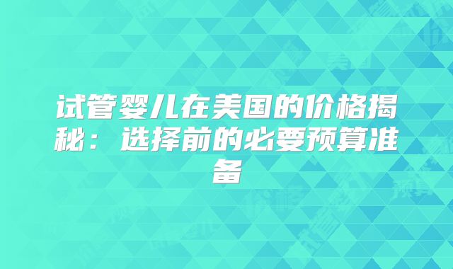 试管婴儿在美国的价格揭秘：选择前的必要预算准备