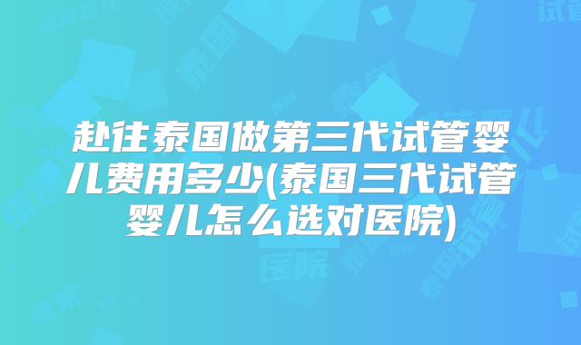 赴往泰国做第三代试管婴儿费用多少(泰国三代试管婴儿怎么选对医院)