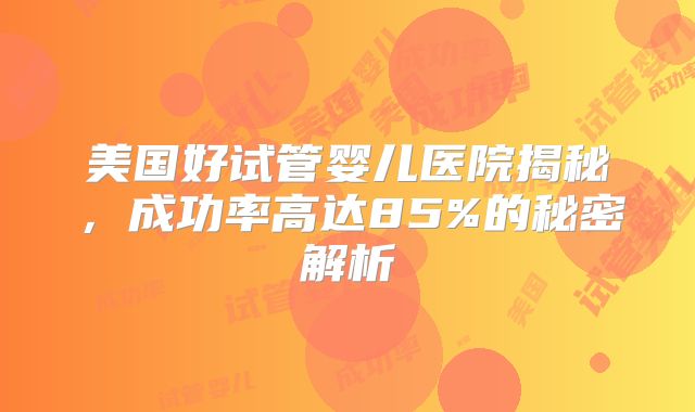 美国好试管婴儿医院揭秘，成功率高达85%的秘密解析