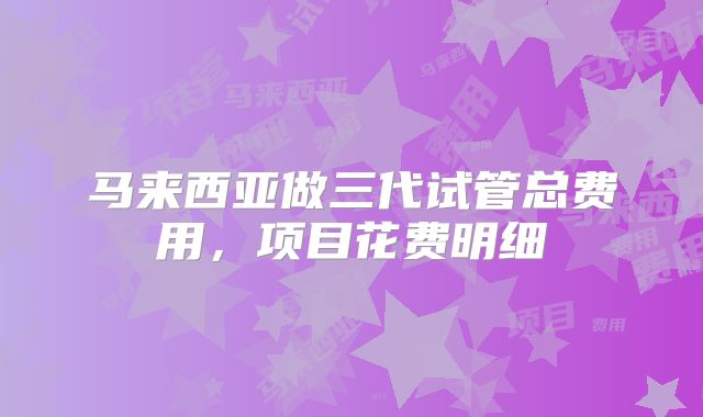 马来西亚做三代试管总费用,项目花费明细