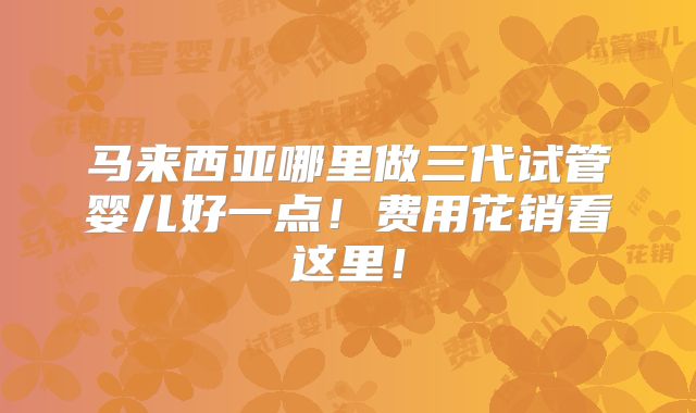 马来西亚哪里做三代试管婴儿好一点！费用花销看这里！