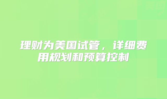 理财为美国试管，详细费用规划和预算控制