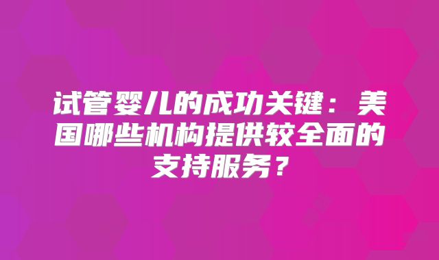 试管婴儿的成功关键：美国哪些机构提供较全面的支持服务？