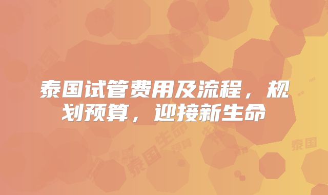 泰国试管费用及流程，规划预算，迎接新生命