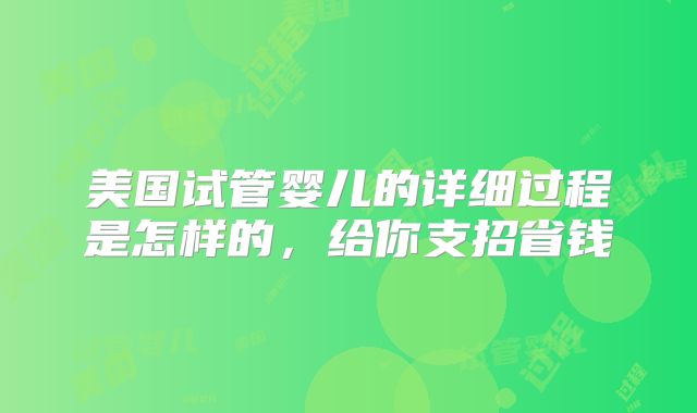 美国试管婴儿的详细过程是怎样的，给你支招省钱