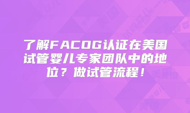 了解FACOG认证在美国试管婴儿专家团队中的地位？做试管流程！