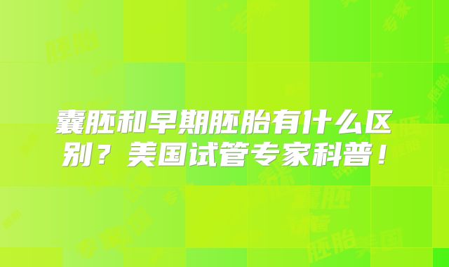 囊胚和早期胚胎有什么区别？美国试管专家科普！