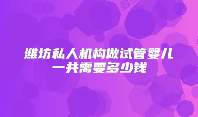潍坊私人机构做试管婴儿一共需要多少钱