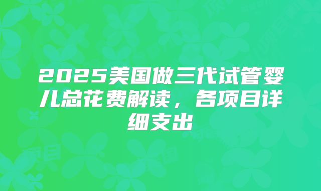 2025美国做三代试管婴儿总花费解读,各项目详细支出
