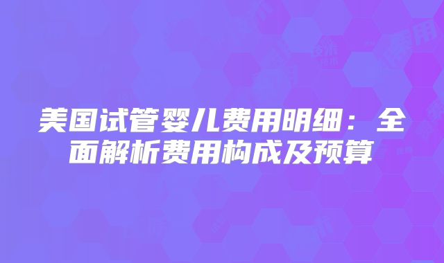 美国试管婴儿费用明细：全面解析费用构成及预算