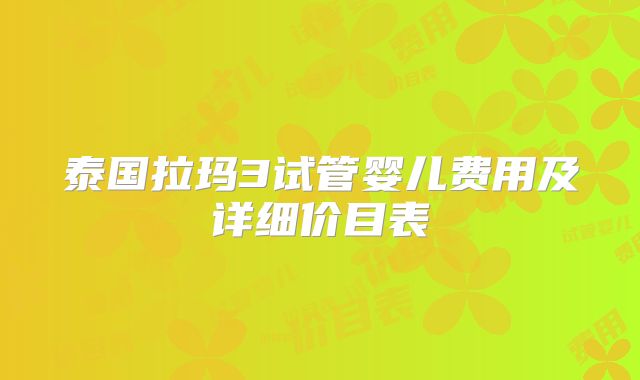泰国拉玛3试管婴儿费用及详细价目表