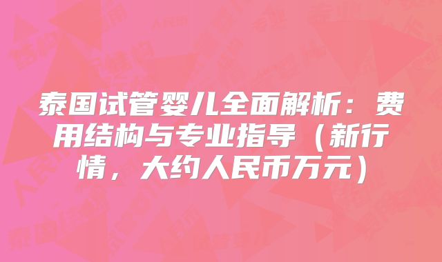 泰国试管婴儿全面解析：费用结构与专业指导（新行情，大约人民币万元）