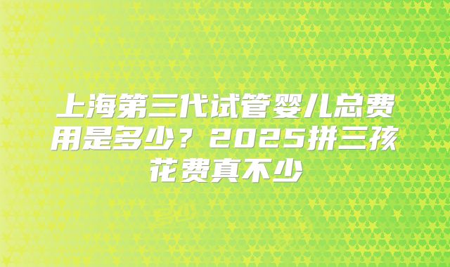 上海第三代试管婴儿总费用是多少？2025拼三孩花费真不少