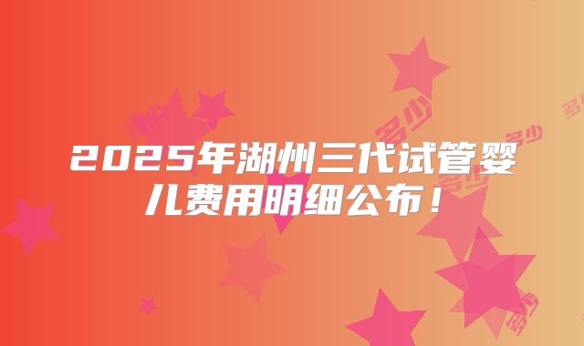 2025年湖州三代试管婴儿费用明细公布！