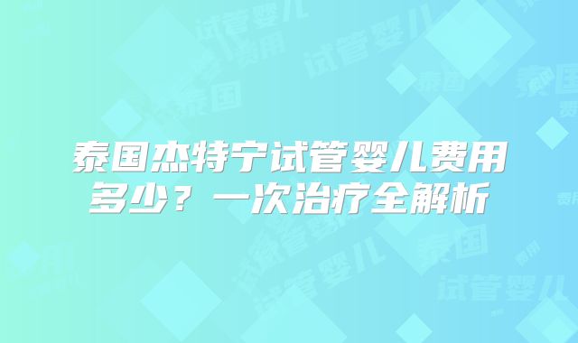泰国杰特宁试管婴儿费用多少？一次治疗全解析