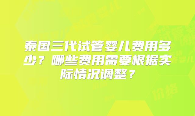 泰国三代试管婴儿费用多少？哪些费用需要根据实际情况调整？