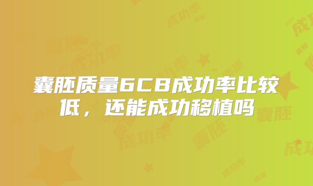 囊胚质量6CB成功率比较低，还能成功移植吗