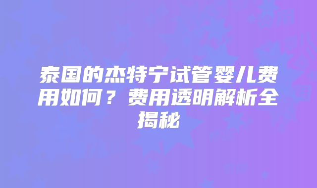 泰国的杰特宁试管婴儿费用如何？费用透明解析全揭秘