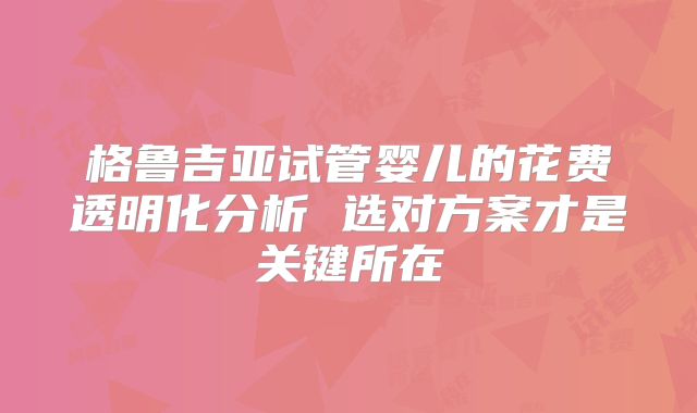格鲁吉亚试管婴儿的花费透明化分析 选对方案才是关键所在