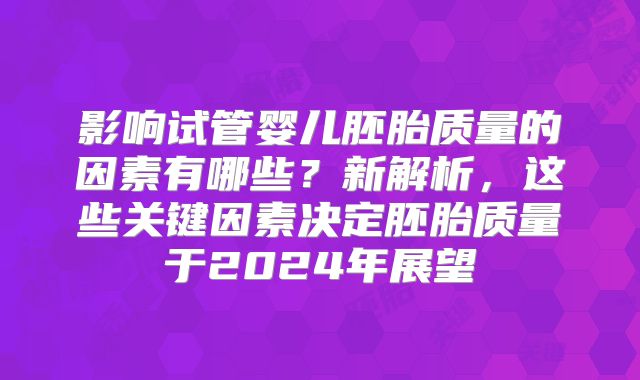影响试管婴儿胚胎质量的因素有哪些？新解析，这些关键因素决定胚胎质量于2024年展望