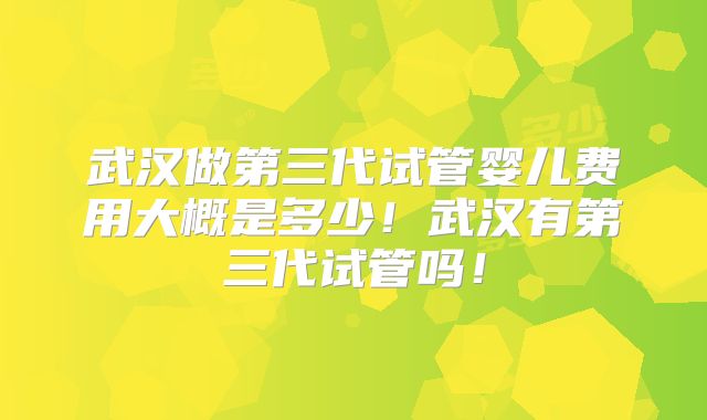 武汉做第三代试管婴儿费用大概是多少！武汉有第三代试管吗！