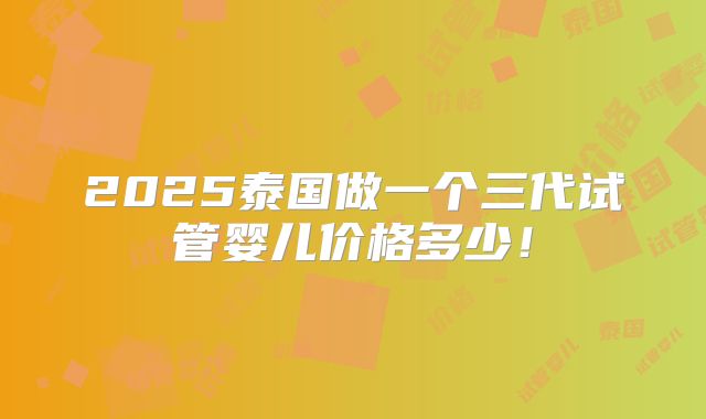 2025泰国做一个三代试管婴儿价格多少！