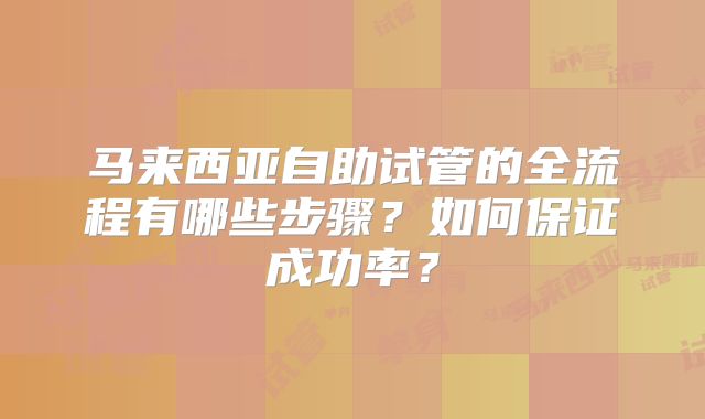 马来西亚自助试管的全流程有哪些步骤？如何保证成功率？