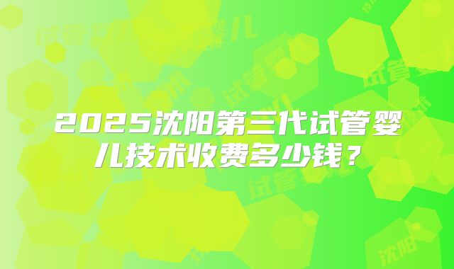 2025沈阳第三代试管婴儿技术收费多少钱？
