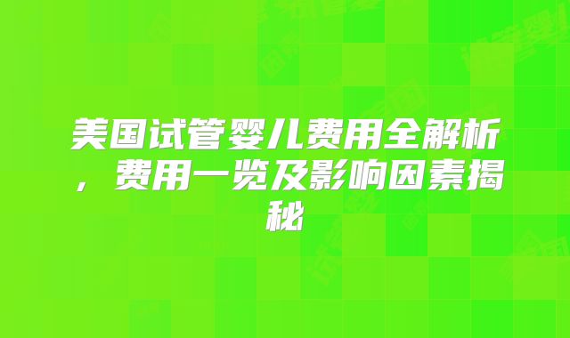 美国试管婴儿费用全解析，费用一览及影响因素揭秘