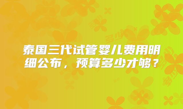 泰国三代试管婴儿费用明细公布，预算多少才够？