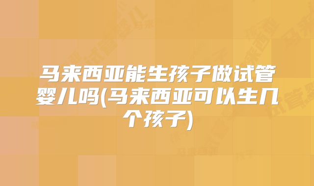 马来西亚能生孩子做试管婴儿吗(马来西亚可以生几个孩子)