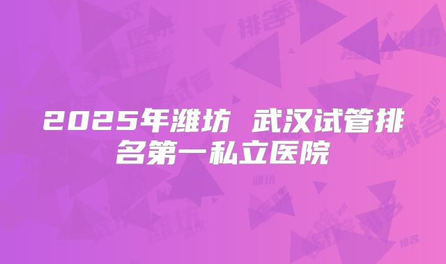 2025年潍坊 武汉试管排名第一私立医院