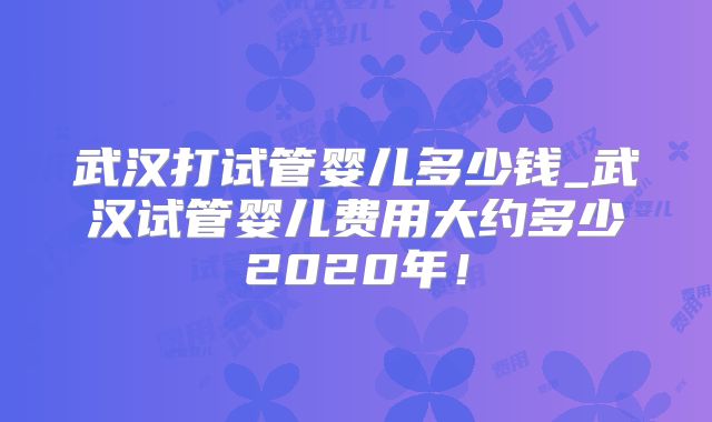 武汉打试管婴儿多少钱_武汉试管婴儿费用大约多少2020年！
