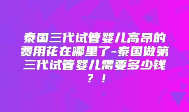 泰国三代试管婴儿高昂的费用花在哪里了-泰国做第三代试管婴儿需要多少钱?!