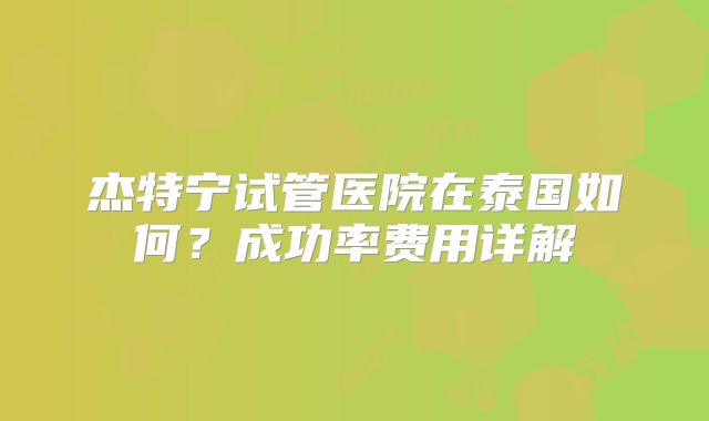 杰特宁试管医院在泰国如何？成功率费用详解