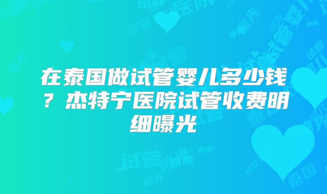 在泰国做试管婴儿多少钱?杰特宁医院试管收费明细曝光
