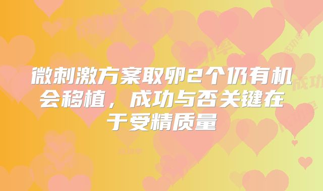 微刺激方案取卵2个仍有机会移植，成功与否关键在于受精质量