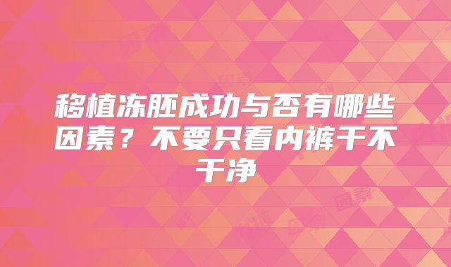 移植冻胚成功与否有哪些因素?不要只看内裤干不干净