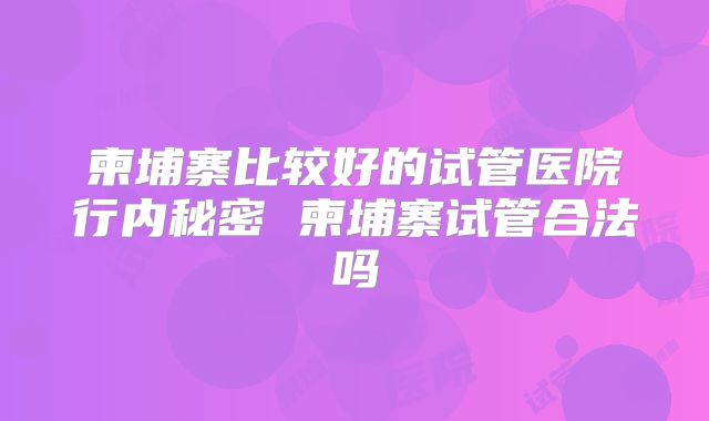 柬埔寨比较好的试管医院行内秘密 柬埔寨试管合法吗
