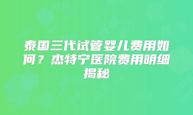 泰国三代试管婴儿费用如何？杰特宁医院费用明细揭秘