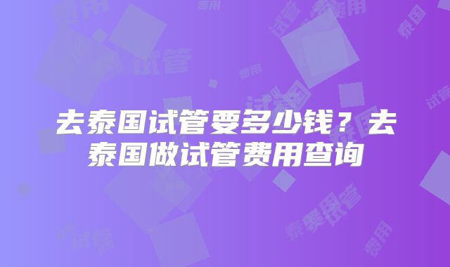 去泰国试管要多少钱？去泰国做试管费用查询