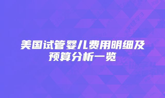 美国试管婴儿费用明细及预算分析一览