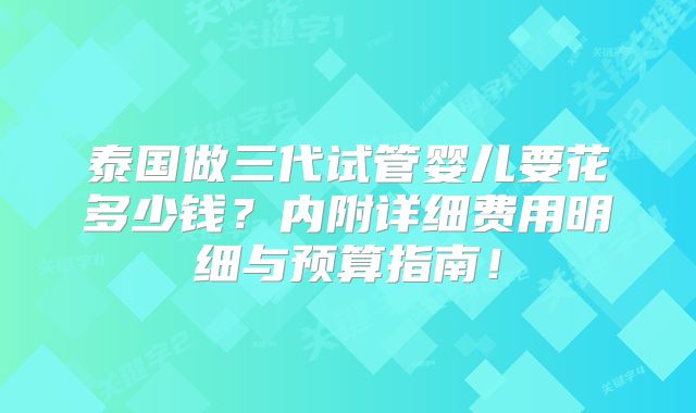 泰国做三代试管婴儿要花多少钱？内附详细费用明细与预算指南！