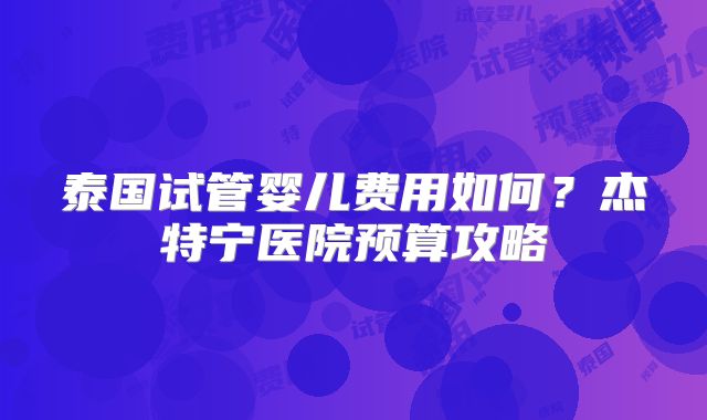 泰国试管婴儿费用如何？杰特宁医院预算攻略