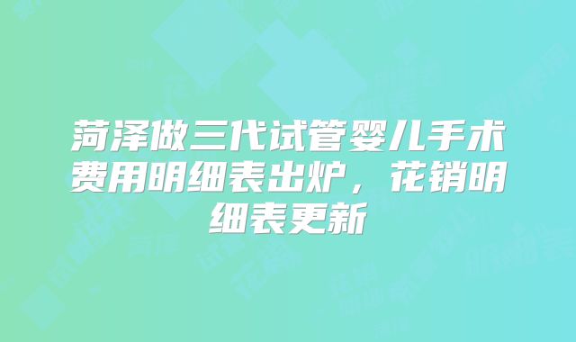 菏泽做三代试管婴儿手术费用明细表出炉，花销明细表更新