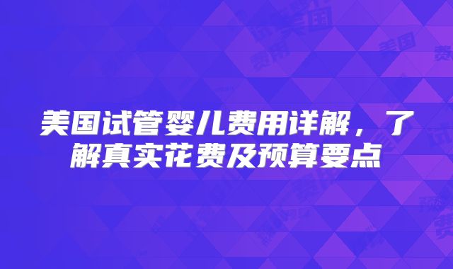 美国试管婴儿费用详解,了解真实花费及预算要点