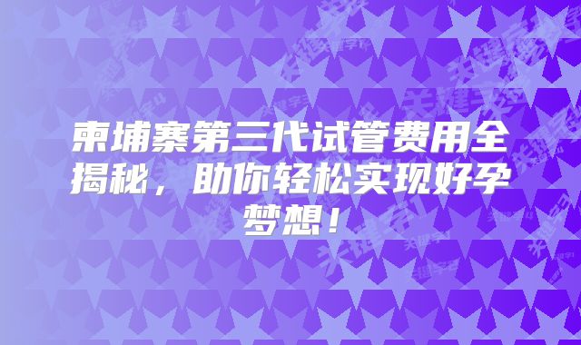 柬埔寨第三代试管费用全揭秘，助你轻松实现好孕梦想！