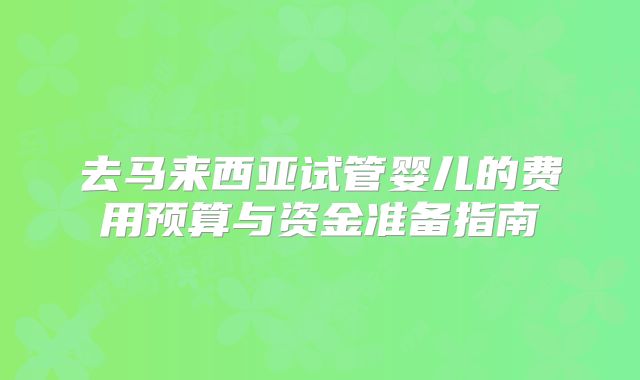 去马来西亚试管婴儿的费用预算与资金准备指南