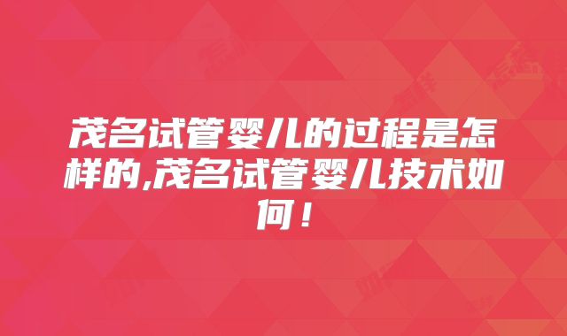 茂名试管婴儿的过程是怎样的,茂名试管婴儿技术如何！