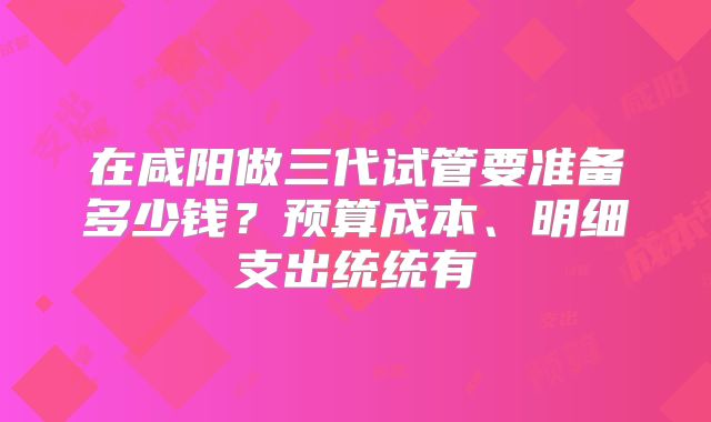 在咸阳做三代试管要准备多少钱？预算成本、明细支出统统有